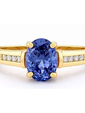 Created 1.50 Cts Tanzanite & W/Sapphire Ring 14k Yellow Gold Plated (.925)